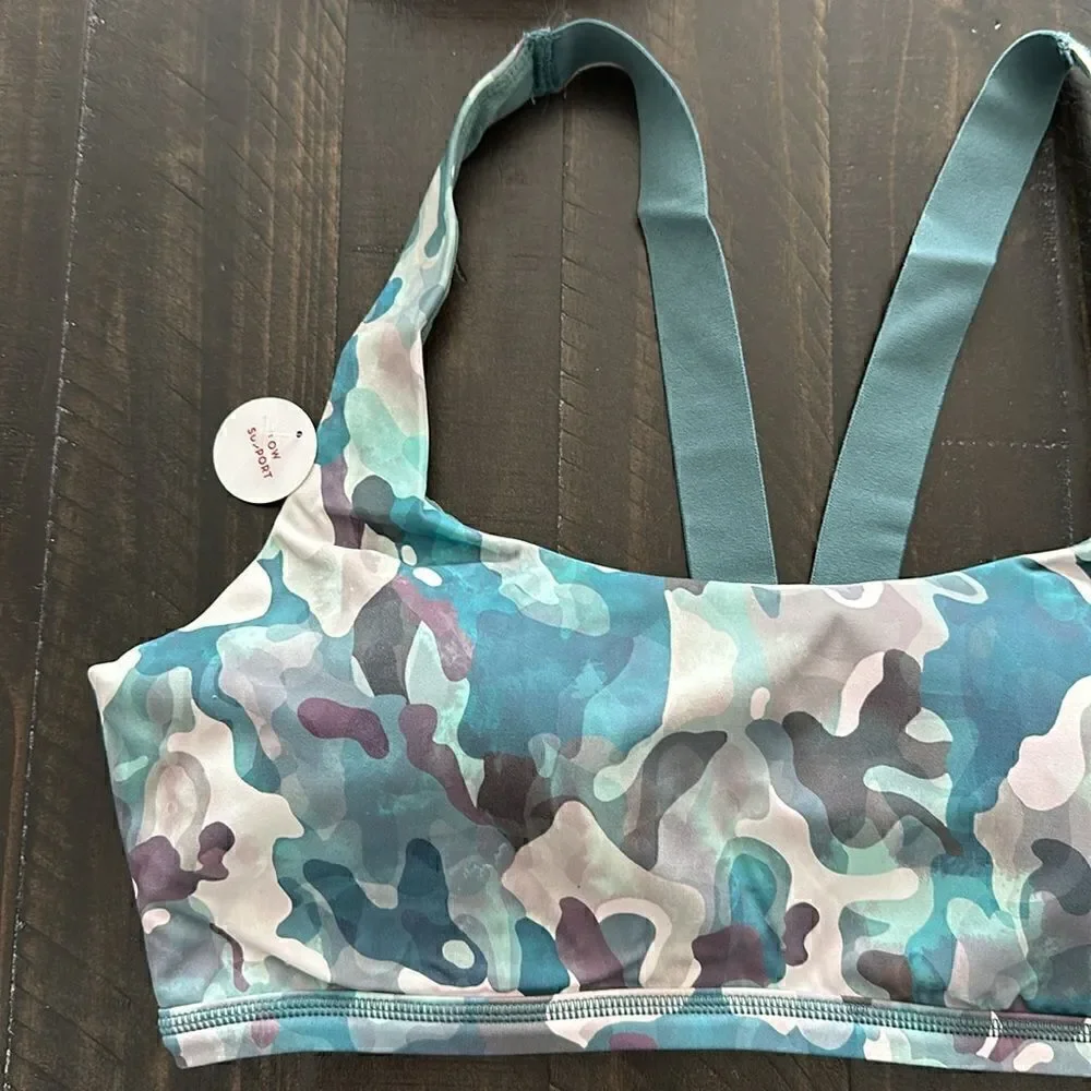 NWT Spanx Printed Low Impact Sports Bra M Camouflage Green Padded Slip On Low